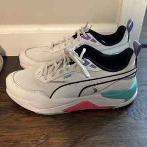 Puma Women's White Sneakers with Purple and Teal Accents